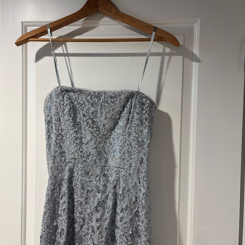 BCBGMaxAzria Strapless Silver Lace Dress